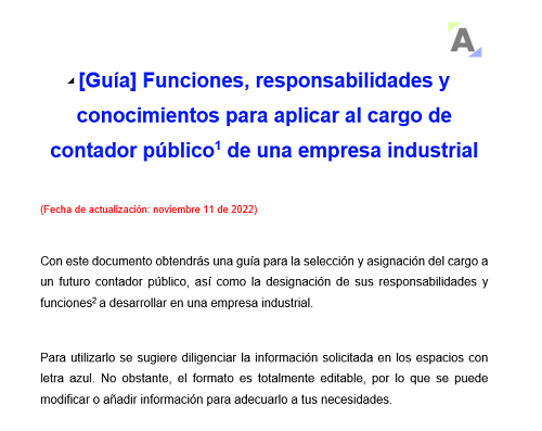 [Guía] Funciones, responsabilidades y conocimientos para aplicar al cargo de contador público de una empresa industrial