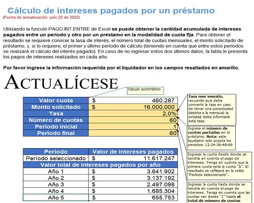 Cálculo de intereses pagados por un préstamo en un rango de tiempo determinado