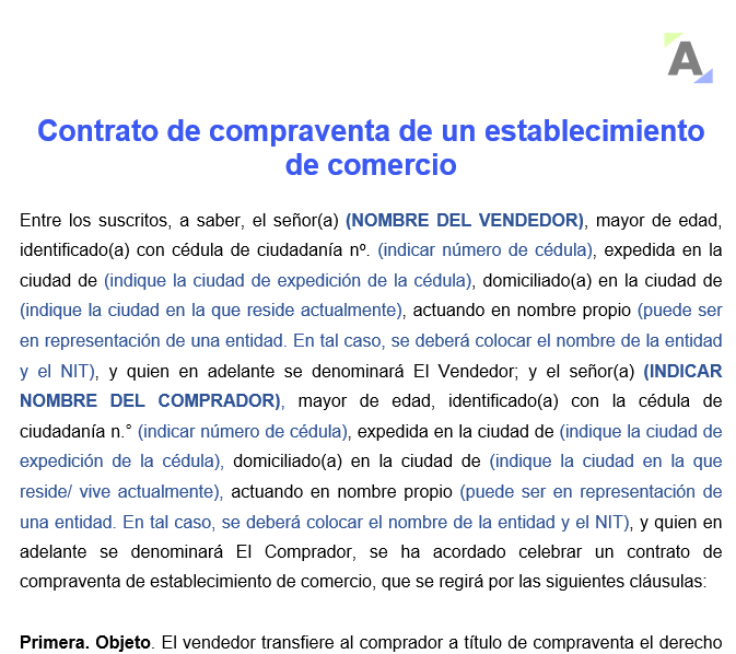 Contrato de compraventa de un establecimiento de comercio