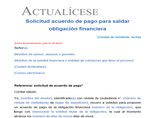 Solicitud de acuerdo de pago para saldar obligación financiera