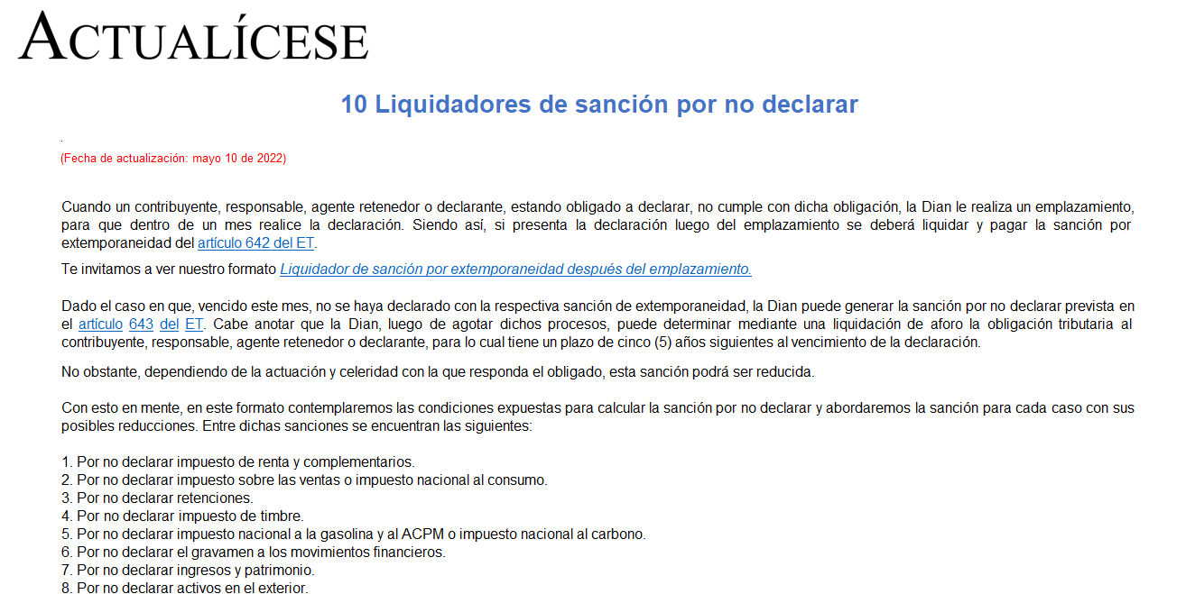 10 liquidadores de sanción por no declarar