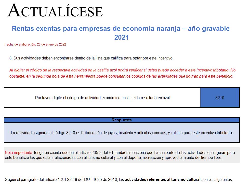 Rentas exentas para empresas de economía naranja – año gravable 2021