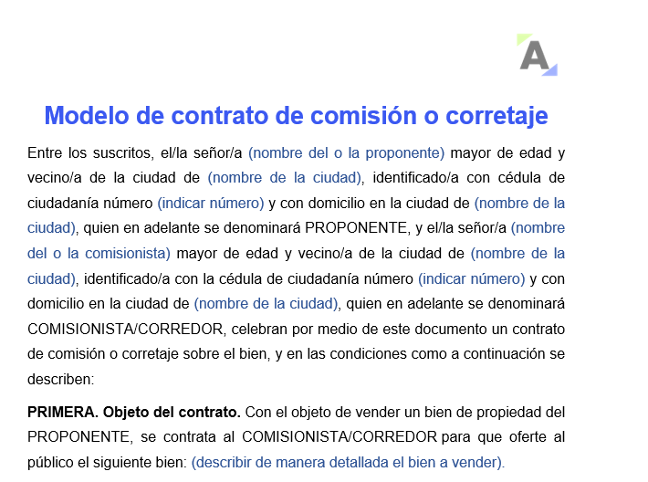 Modelo de contrato de comisión o corretaje