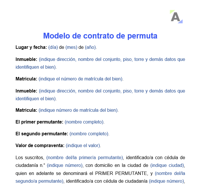 Modelo de contrato de permuta