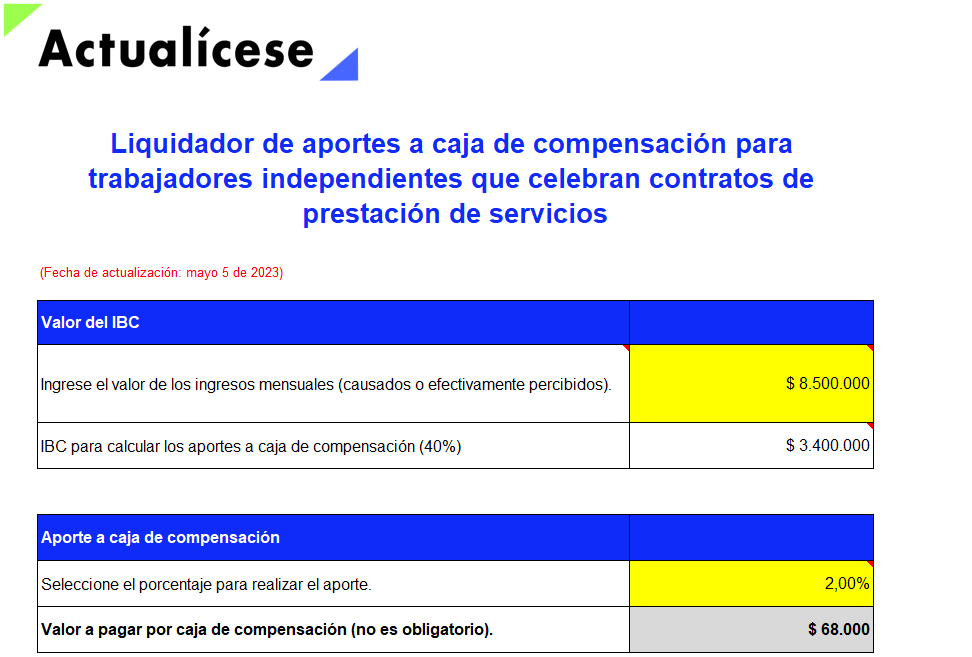 Liquidador de aportes a caja de compensación para trabajadores independientes