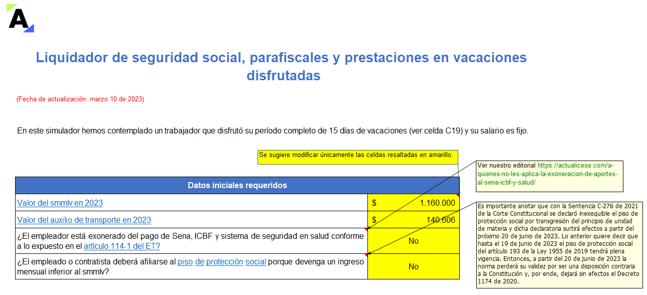 Liquidador de seguridad social, parafiscales y prestaciones en vacaciones