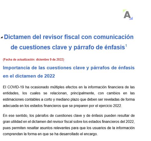 Dictamen del revisor fiscal con comunicación de cuestiones clave y párrafo de énfasis