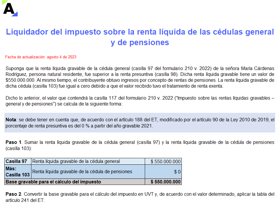 Liquidador del impuesto sobre la renta líquida de las cédulas general y de pensiones