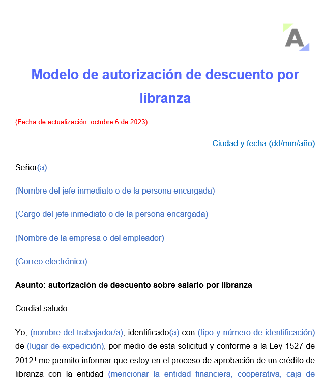 Modelo de autorización de descuento por libranza