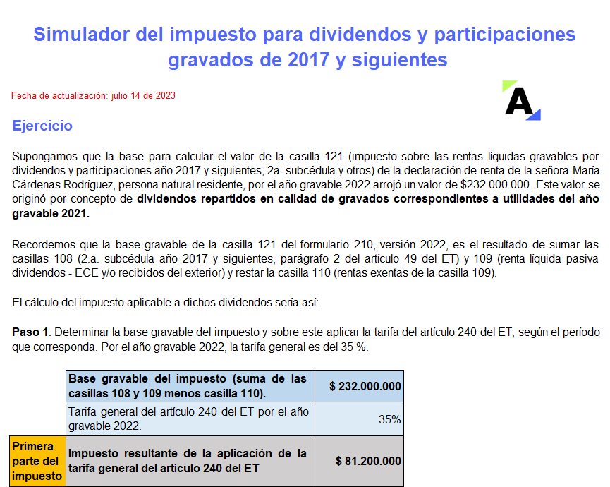 Simulador del impuesto para dividendos y participaciones gravados de 2017 y siguientes