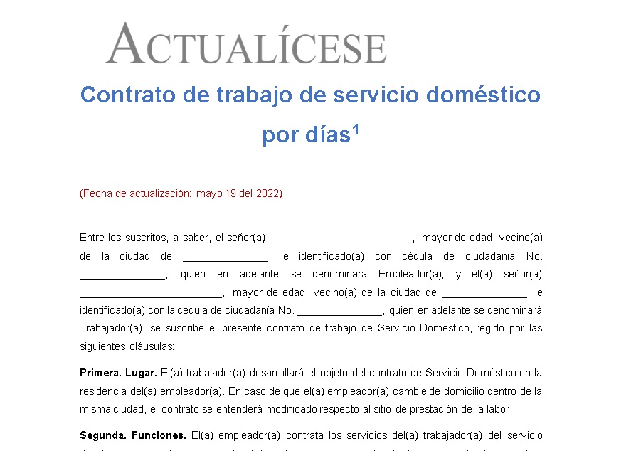 Contrato de trabajo de servicio doméstico al día