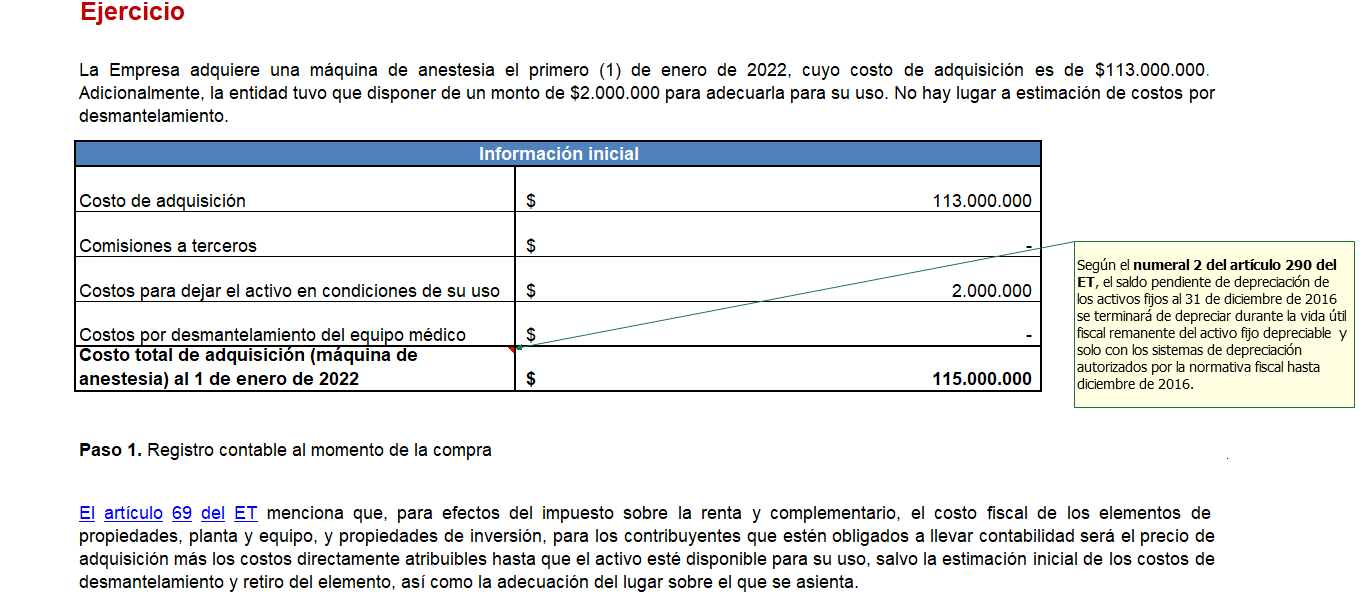 Ejercicio en Excel de depreciación en línea recta según la limitación del artículo 137 del ET