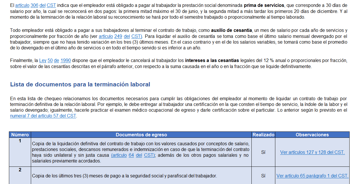 Lista de documentos para la terminación laboral cuando el trabajador se retira