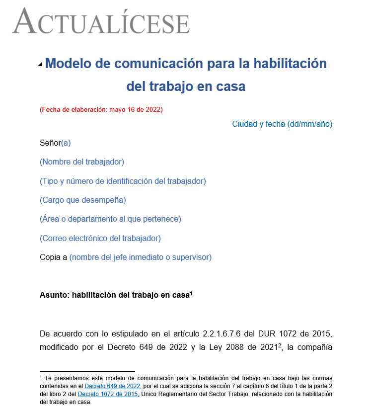 Modelo de comunicación para la habilitación del trabajo en casa