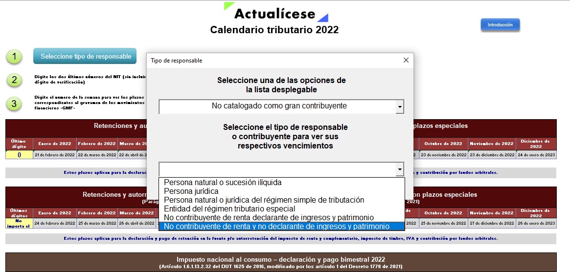 Calendario tributario 2022 – versión automatizada en Excel