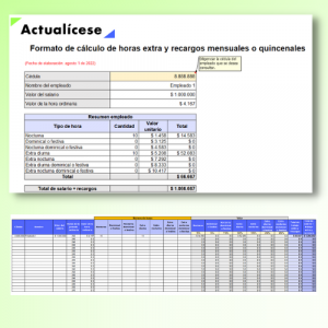 Formato de cálculo de horas extra y recargos mensuales o quincenales