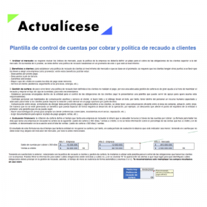 Plantilla de control de cuentas por cobrar y política de recaudo a clientes