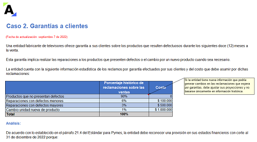 Ejemplos de reconocimiento de provisiones y pasivos contingentes según el Estándar para Pymes