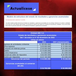 Modelo en Excel de estructura del estado de resultados y ganancias acumuladas
