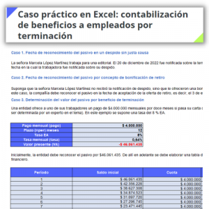 Caso práctico en Excel: contabilización de beneficios a empleados por terminación