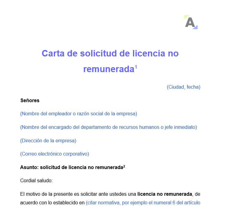 Carta de solicitud de licencia no remunerada