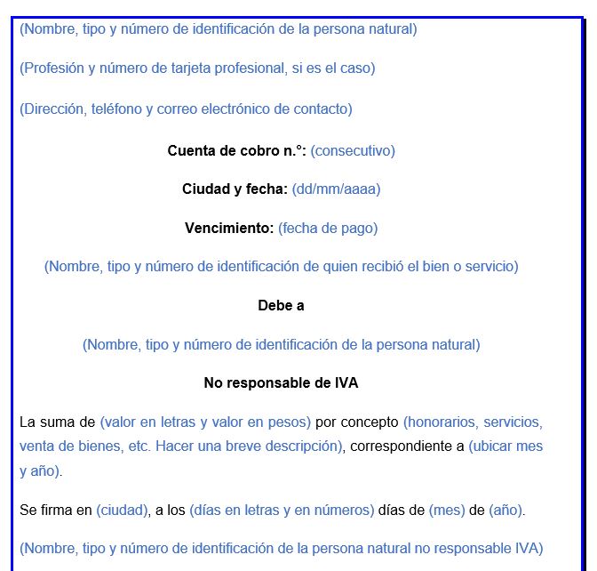 Cuenta de cobro para una persona natural no responsable de IVA