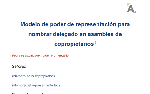 Modelo de poder de representación para nombrar delegado en asamblea de copropietarios