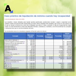 Caso práctico de liquidación de nómina cuando hay incapacidad