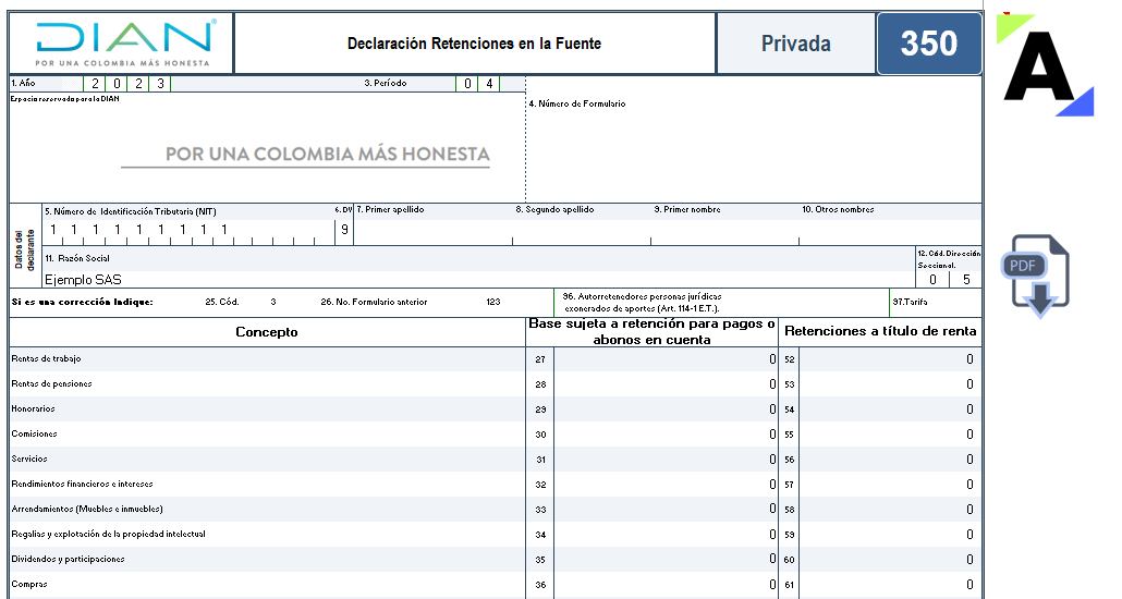 Plantilla en Excel del formulario 350 AG 2023 – declaración de retención en la fuente
