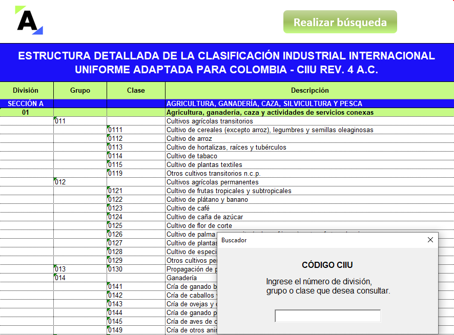 Listado de actividades económicas (códigos CIIU)