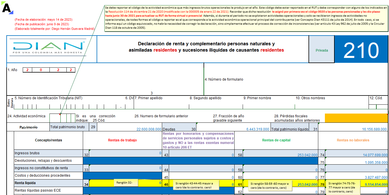 Formulario 210 y formato 2517 para la declaración de renta de personas naturales residentes que llevan contabilidad AG 2022