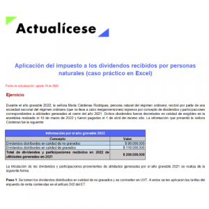 Aplicación del impuesto a los dividendos recibidos por personas naturales (caso práctico en Excel)