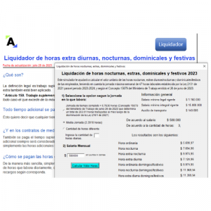 Liquidador de horas extra diurnas, nocturnas, dominicales y festivas