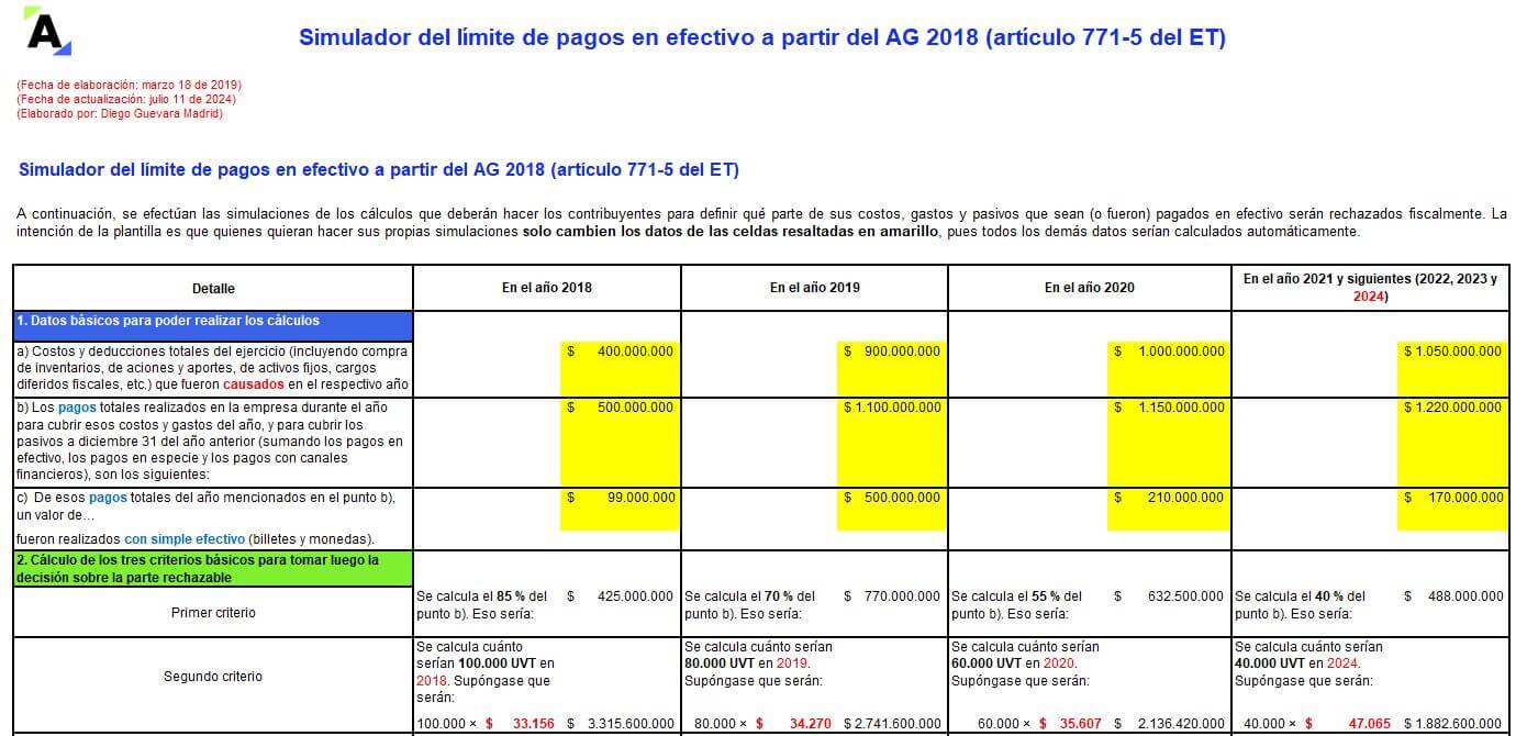 Simulador del límite de pagos en efectivo