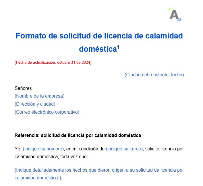 Formato de solicitud de licencia de calamidad doméstica