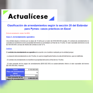 Clasificación de arrendamientos según la sección 20 del Estándar para Pymes: casos prácticos en Excel