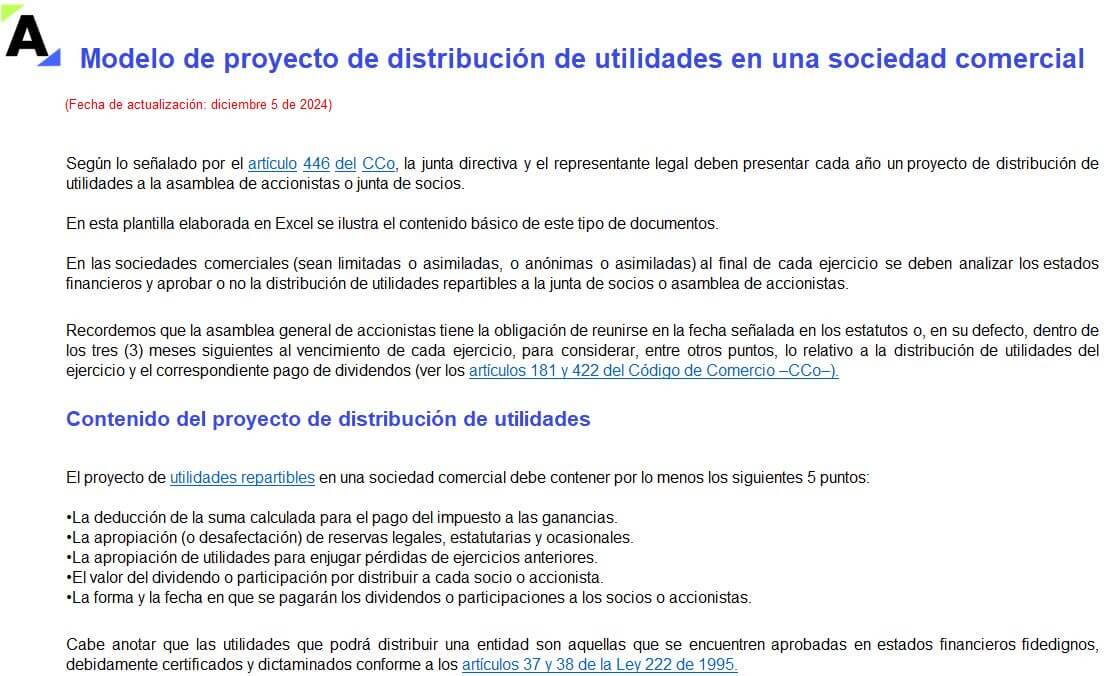 Modelo de proyecto de distribución de utilidades en una sociedad comercial