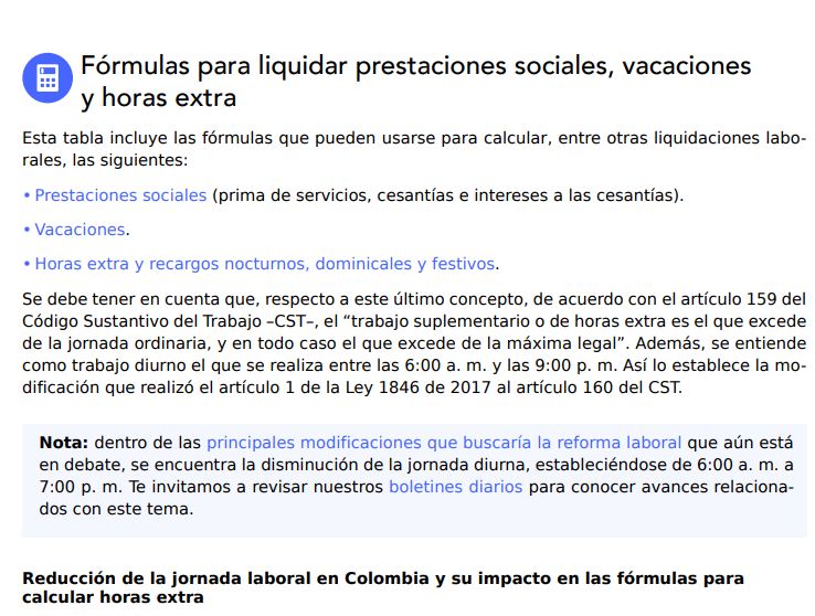 Fórmulas para liquidar prestaciones, vacaciones y horas extra