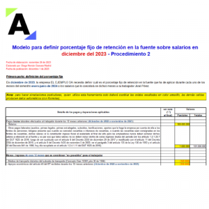 Liquidador en Excel del porcentaje fijo de retención en la fuente sobre salarios en diciembre de 2023 – Procedimiento 2
