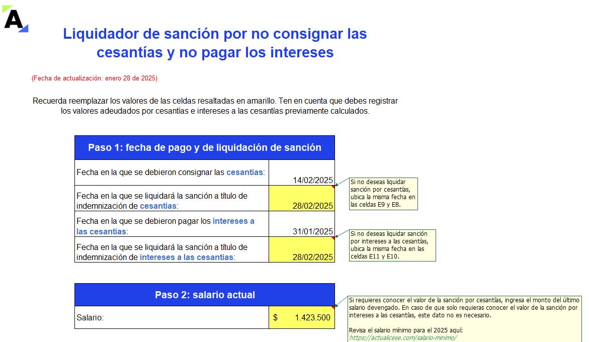 Liquidador de sanción por no consignar las cesantías y no pagar los intereses