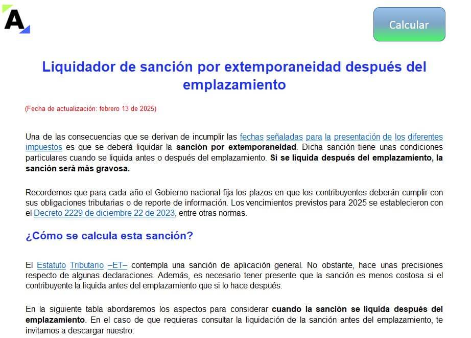 Liquidador de sanción por extemporaneidad después del emplazamiento