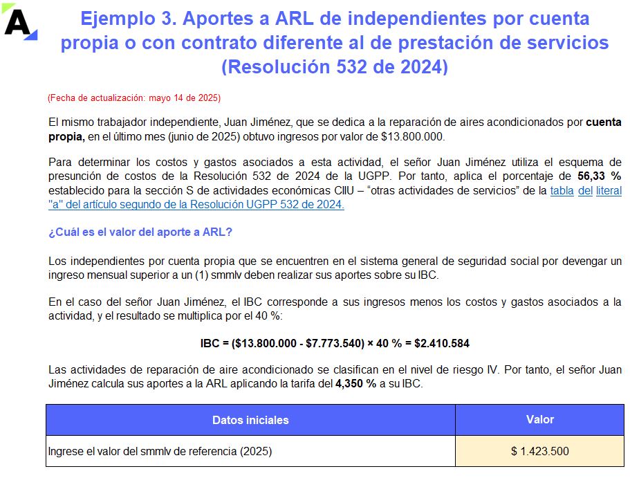 Liquidador de aportes a ARL para trabajadores independientes