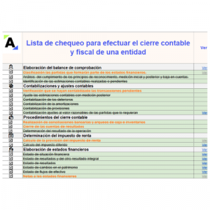 Lista de chequeo en Excel para efectuar el cierre contable y fiscal de una entidad