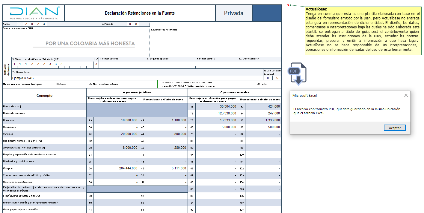 [Liquidador] Excel del formulario 350 de retención en la fuente (vigente a partir de agosto 1 de 2024)