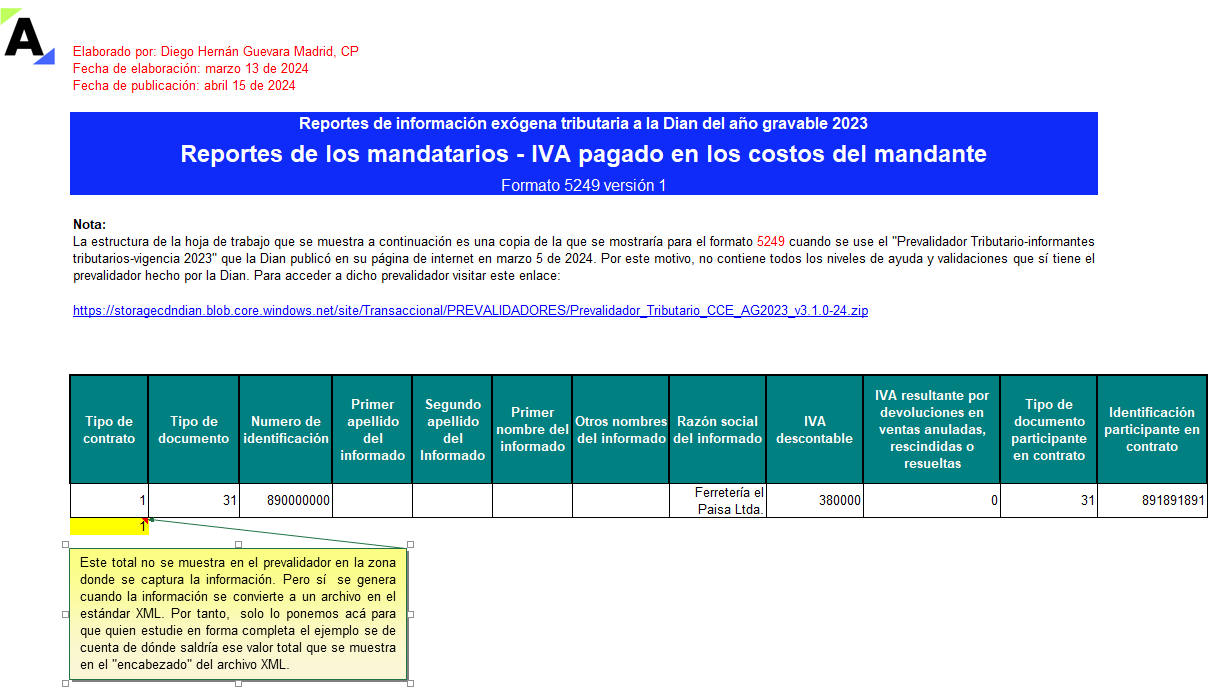 [Liquidador] Plantilla de los formatos de exógena del 5247 al 5252 por el AG 2023: reportes de los mandatarios
