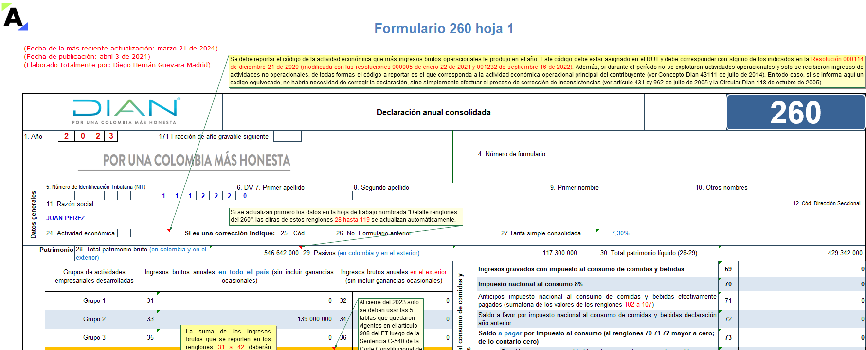 [Liquidador] Formulario 260 AG 2023 – declaración anual del régimen simple (personas naturales que no llevan contabilidad)