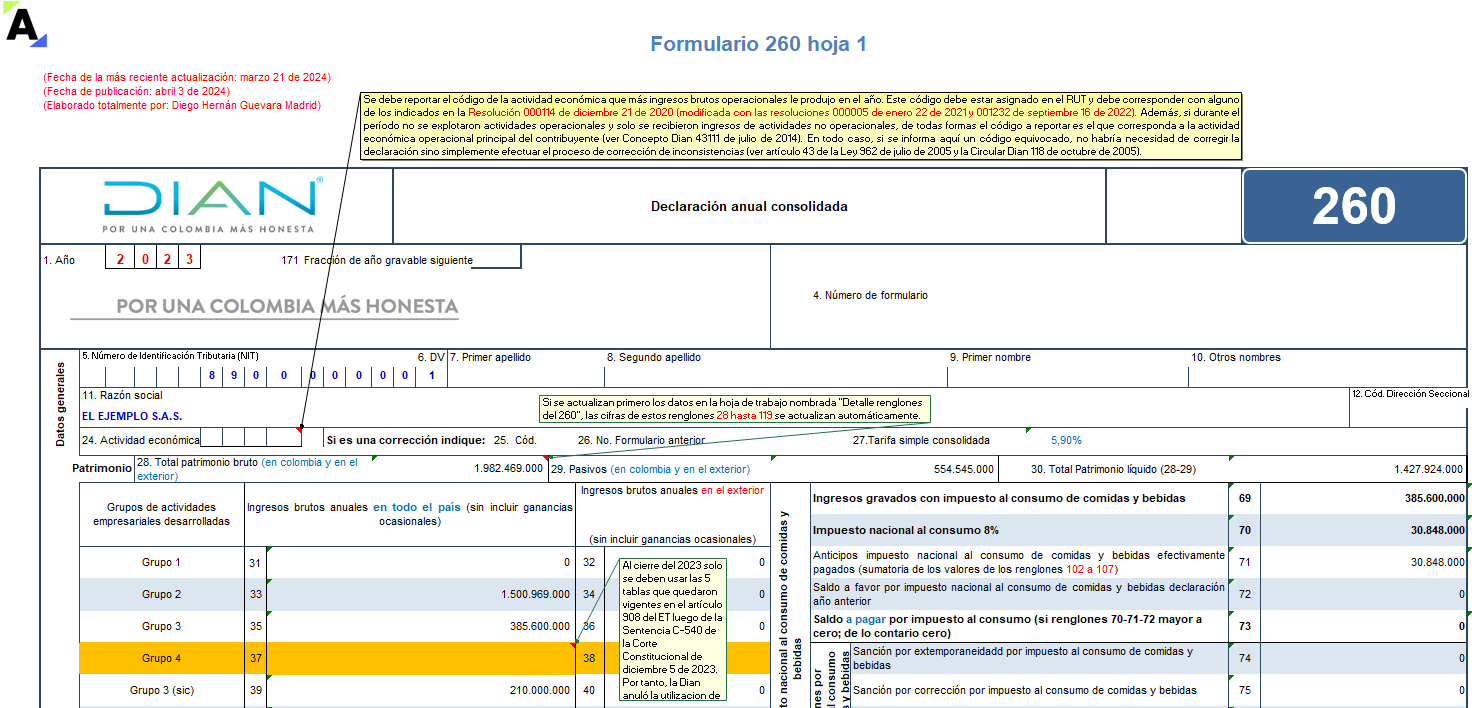 [Liquidador] Formulario 260 AG 2023 – declaración anual del régimen simple (personas naturales y jurídicas que llevan contabilidad)