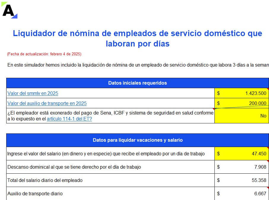 Liquidador (con macros) de nómina de empleados de servicio doméstico que laboran por días