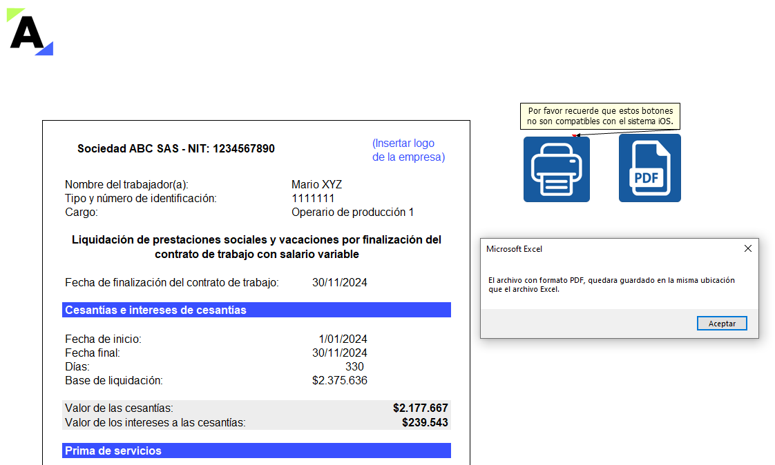 Liquidador de prestaciones sociales y vacaciones con salario variable