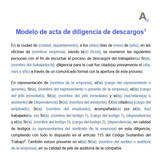 Acta de diligencia de descargos
